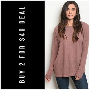 ❄️LAST2️⃣//MAUVE WAFFLE LACE UP TOP